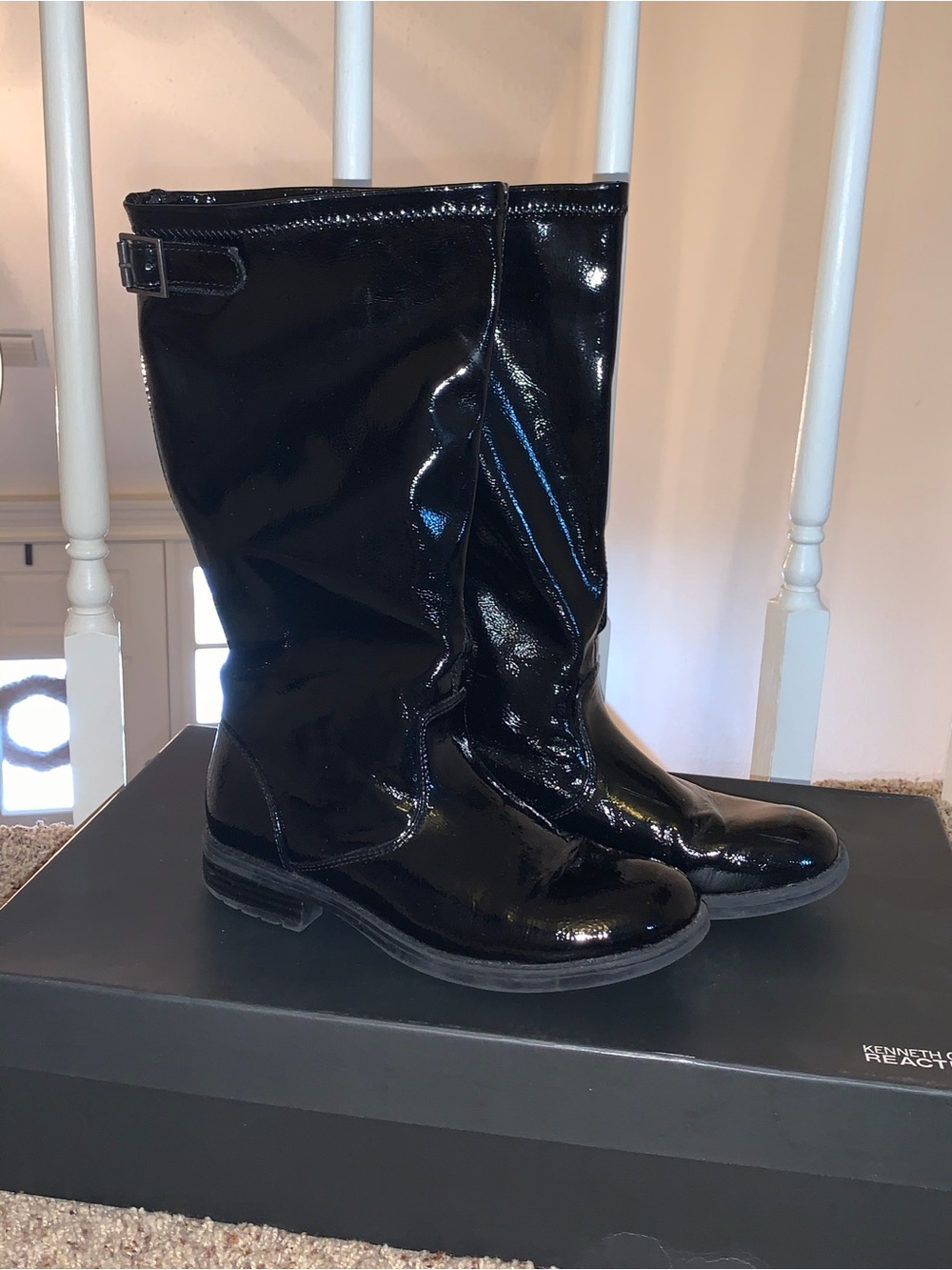Little girls Kenneth Cole Reaction Black Patent Calf Boots with Buckle